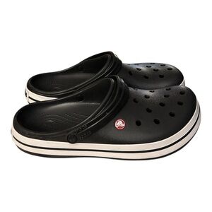 Men’s Black White CrocBand Clogs.